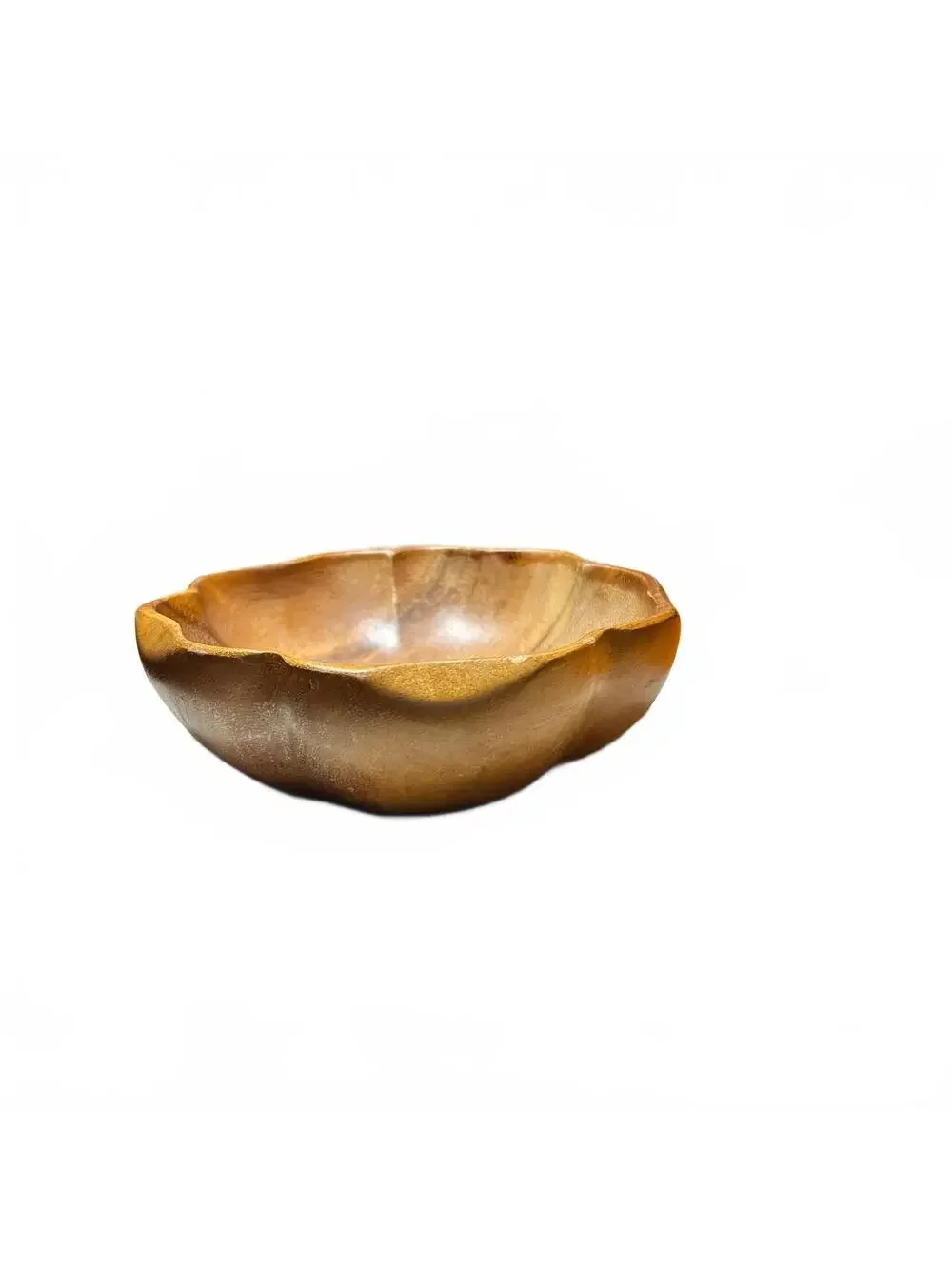 Vintage Handcrafted Monkey Pod Wood Flower-Shaped Bowl